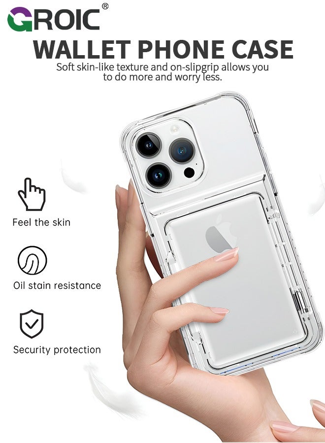 GROIC حقيبة واقية لجهاز آيفون 16 برو، غطاء قابل للطي شفاف مع حامل، جيب خلفي لـ 4 بطاقات، حامل بطاقات الائتمان، فتحة بطاقة الهوية، واقي متين من TPU، درع صلب هجين لجهاز آيفون 16 برو - Image 2
