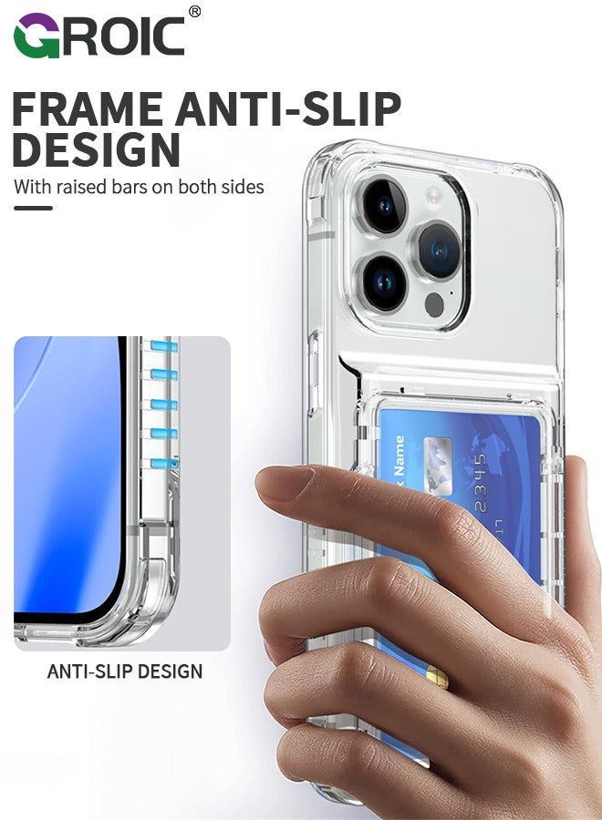 GROIC حقيبة واقية لجهاز آيفون 16 برو، غطاء قابل للطي شفاف مع حامل، جيب خلفي لـ 4 بطاقات، حامل بطاقات الائتمان، فتحة بطاقة الهوية، واقي متين من TPU، درع صلب هجين لجهاز آيفون 16 برو - Image 3