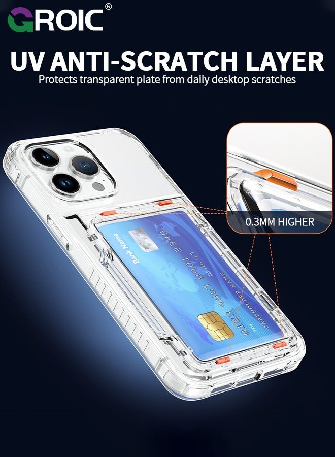 GROIC حقيبة واقية لجهاز آيفون 16 برو، غطاء قابل للطي شفاف مع حامل، جيب خلفي لـ 4 بطاقات، حامل بطاقات الائتمان، فتحة بطاقة الهوية، واقي متين من TPU، درع صلب هجين لجهاز آيفون 16 برو - Image 4