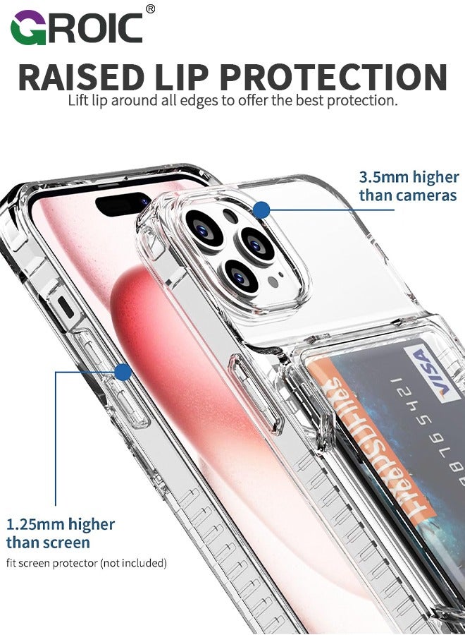 GROIC حقيبة واقية لجهاز آيفون 16 برو، غطاء قابل للطي شفاف مع حامل، جيب خلفي لـ 4 بطاقات، حامل بطاقات الائتمان، فتحة بطاقة الهوية، واقي متين من TPU، درع صلب هجين لجهاز آيفون 16 برو - Image 5