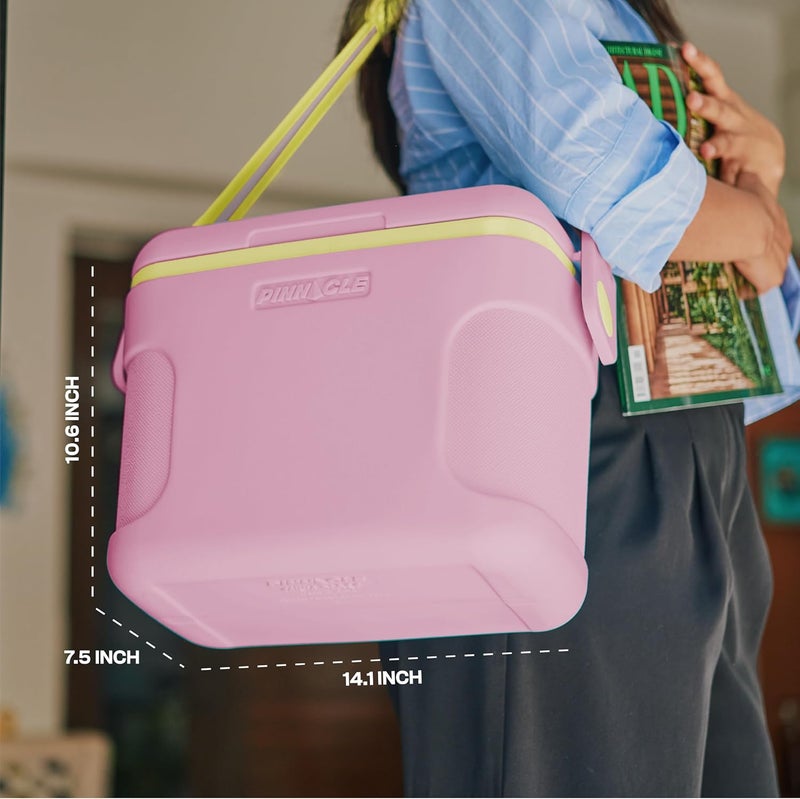 PINNACLE صندوق ثلج Passion سعة 8 لتر | يتسع لـ 12 علبة | يحتفظ بالثلج حتى 36 ساعة | أحزمة قابلة للتعديل، قفل غطاء وحامل مشروبات | صندوق ثلج محمول معزول للنزهات، السفر بالسيارة، الحفلات (وردي) - Image 2