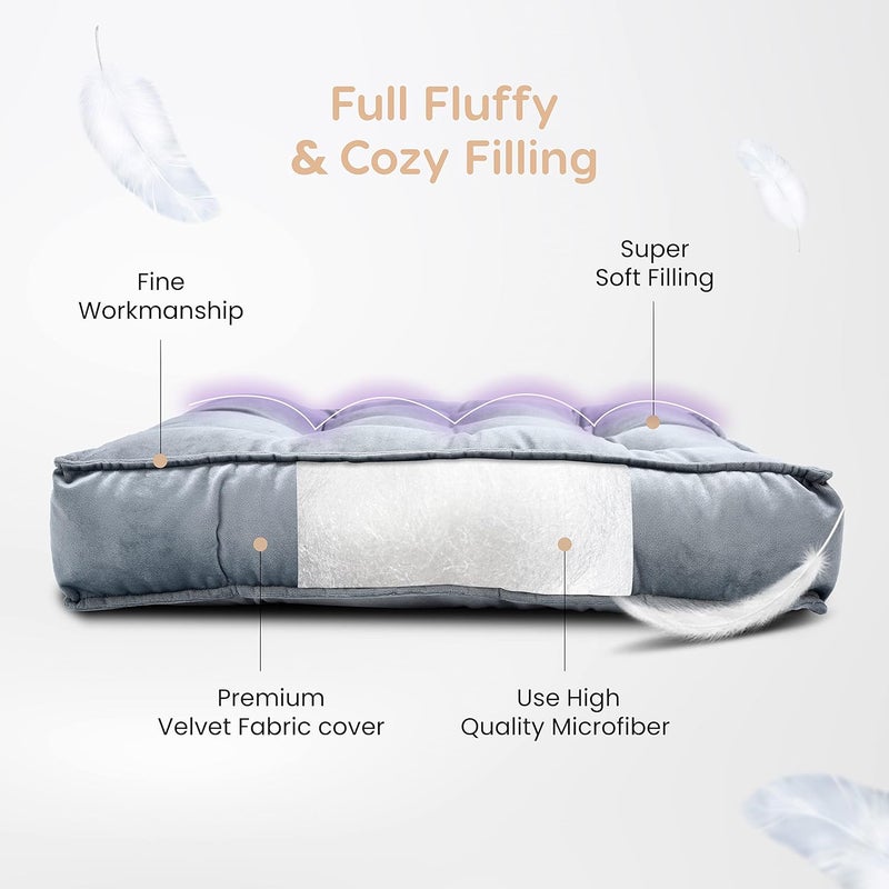 MY ARMOR Floor Cushions 40x40x8 Cm, Chair Cushions for Sitting | Seat Cushion for Yoga, Pooja, Meditation, Square Cushion for Office/Home Chair, Living Room | 100% Velvet - Grey - Image 3