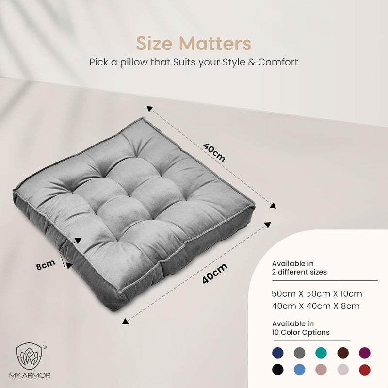 MY ARMOR Floor Cushions 40x40x8 Cm, Chair Cushions for Sitting | Seat Cushion for Yoga, Pooja, Meditation, Square Cushion for Office/Home Chair, Living Room | 100% Velvet - Grey - Image 5