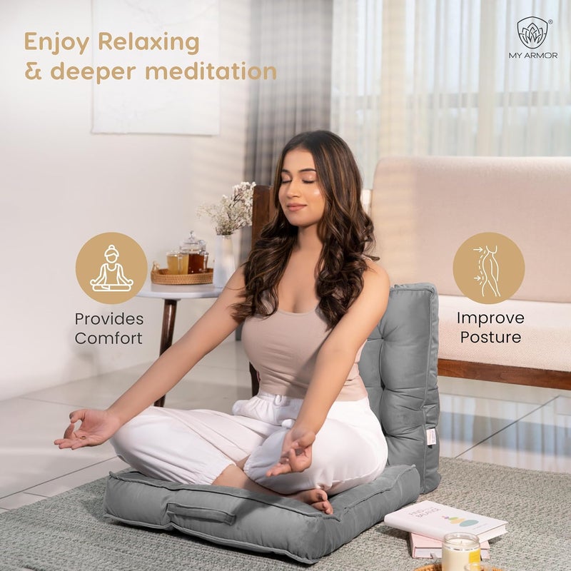 MY ARMOR Floor Cushions 40x40x8 Cm, Chair Cushions for Sitting | Seat Cushion for Yoga, Pooja, Meditation, Square Cushion for Office/Home Chair, Living Room | 100% Velvet - Grey - Image 4