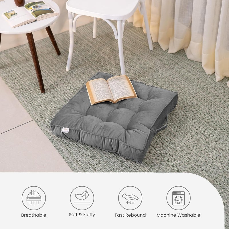 MY ARMOR Floor Cushions 40x40x8 Cm, Chair Cushions for Sitting | Seat Cushion for Yoga, Pooja, Meditation, Square Cushion for Office/Home Chair, Living Room | 100% Velvet - Grey - Image 2