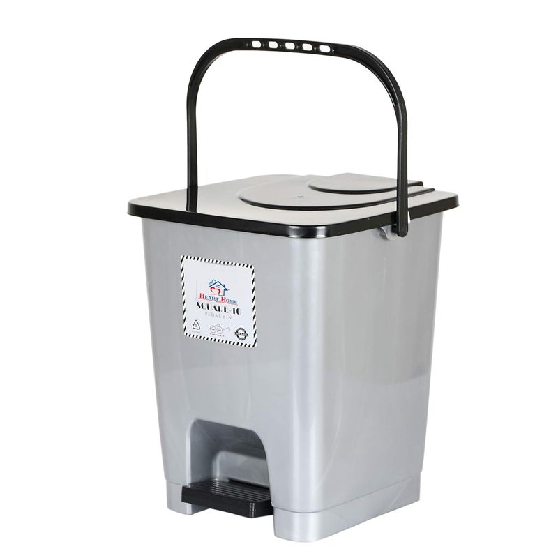 Kuber Industries Heart Home Step-On Pedal Dustbin/Waste Bin with Lid|Solid Color & Durable Plastic|Size 32 x 30 x 26 CM, Capicity 10 Ltr (Grey)-HHEART16403 - Image 5