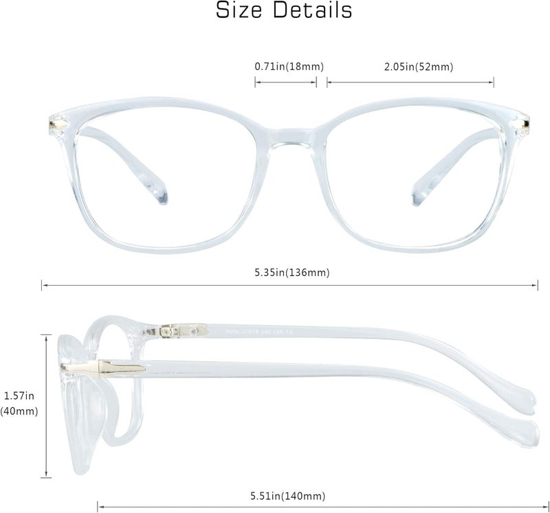 VisionGlobal Blue Light Blocking Glasses for Women, Anti Eyestrain, Computer Reading, TV Glasses, Stylish Square Frame, Anti Glare (Clear, +1.75 Magnification) - Image 3
