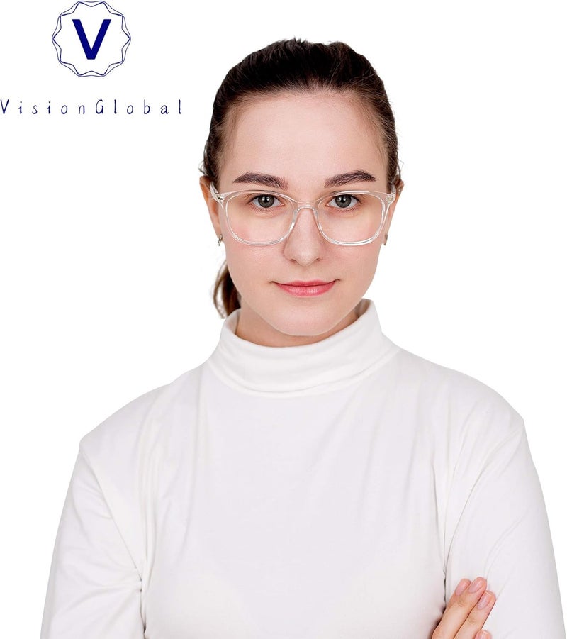 VisionGlobal Blue Light Blocking Glasses for Women, Anti Eyestrain, Computer Reading, TV Glasses, Stylish Square Frame, Anti Glare (Clear, +1.75 Magnification) - Image 5