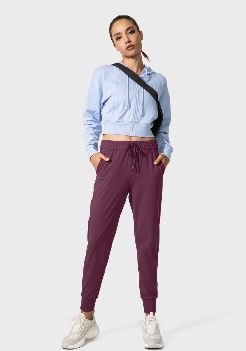 SANTINY Women's Joggers Pants Pockets Drawstring Running Sweatpants for Women Lounge Workout Jogging(Burgundy_L) - Image 5
