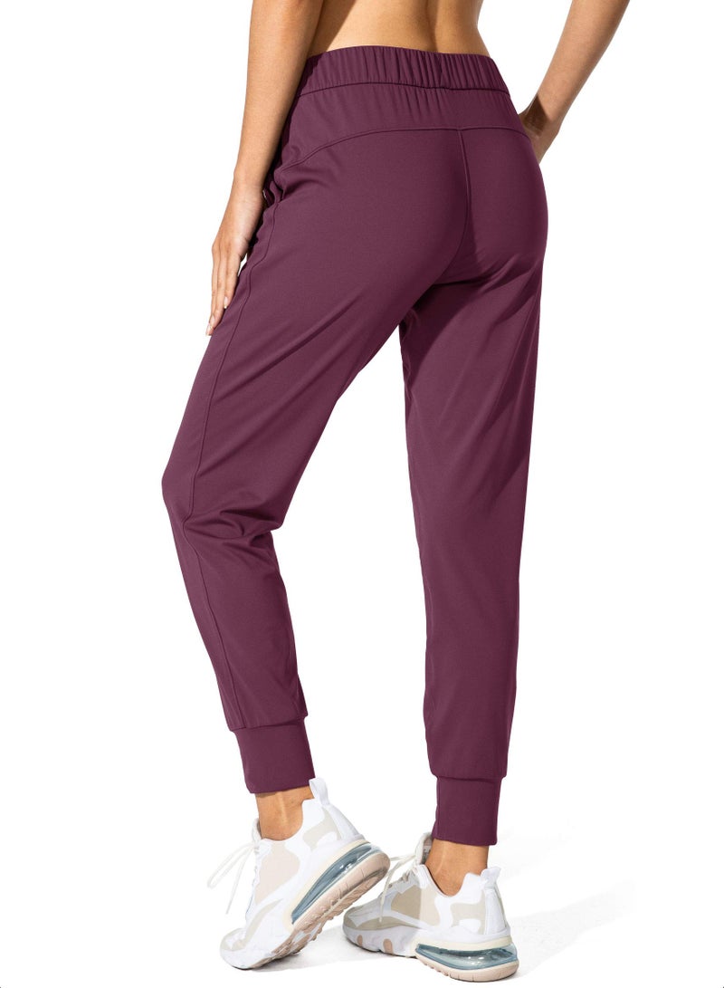 SANTINY Women's Joggers Pants Pockets Drawstring Running Sweatpants for Women Lounge Workout Jogging(Burgundy_L) - Image 2