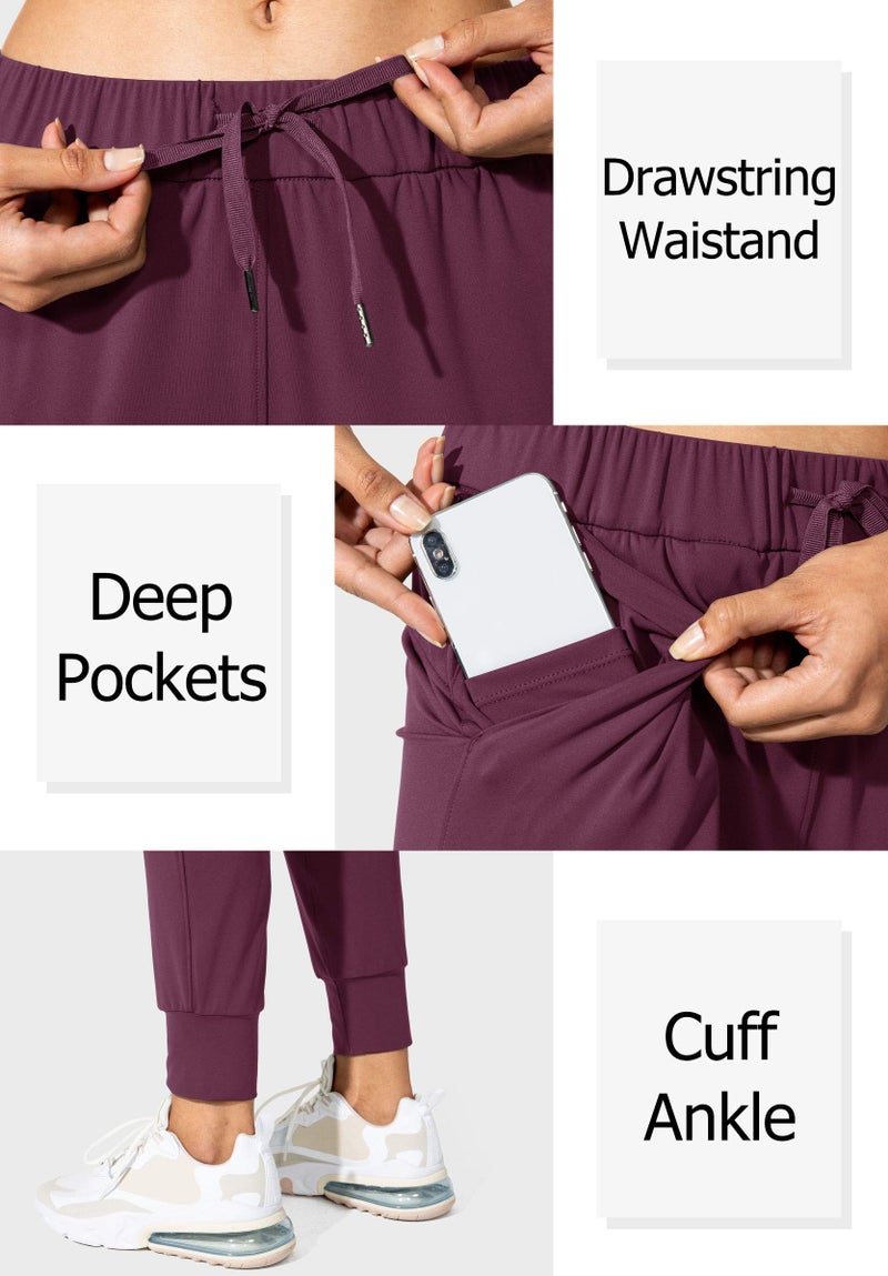 SANTINY Women's Joggers Pants Pockets Drawstring Running Sweatpants for Women Lounge Workout Jogging(Burgundy_L) - Image 3