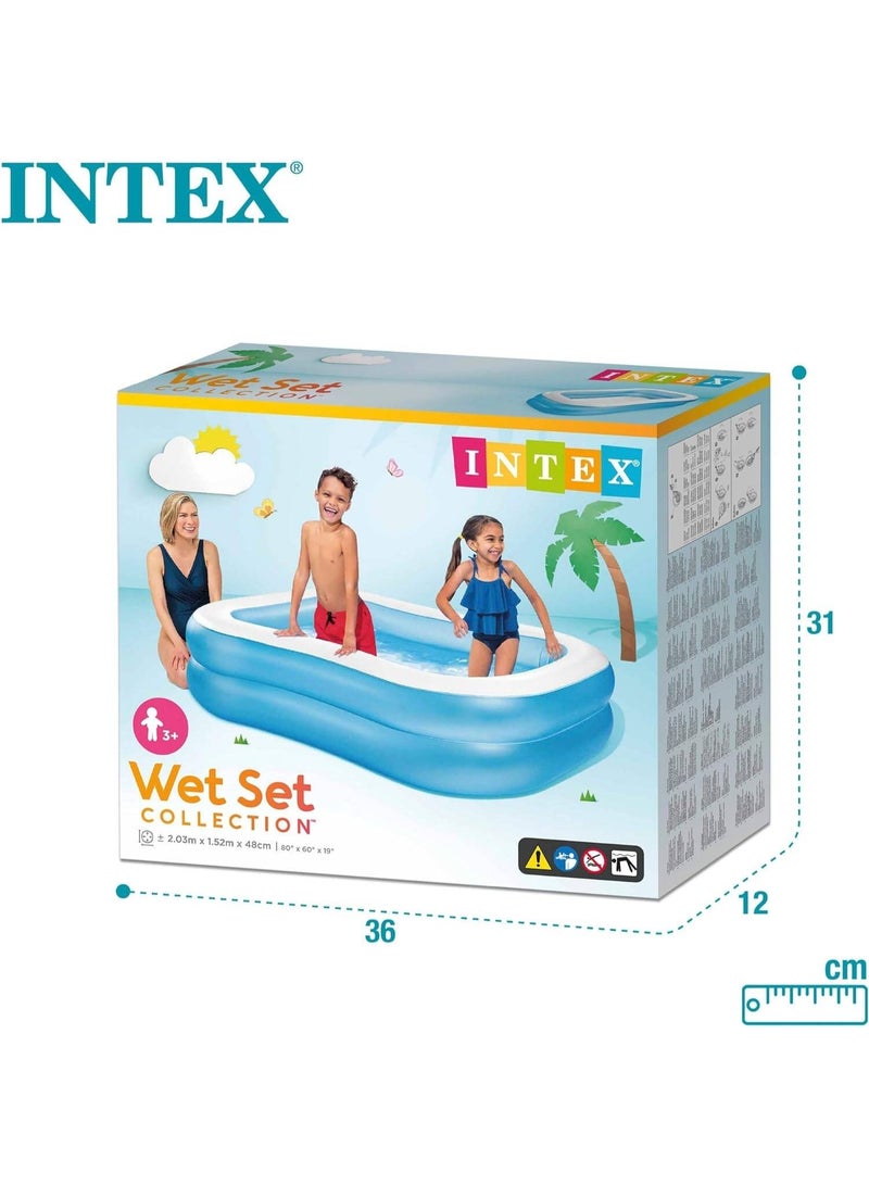 INTEX Inflatable rectangular family pool in blue, made of high-quality vinyl to ensure safety and durability, features smooth stitching for optimal comfort, equipped with safety valves for easy inflation and transportation, suitable for outdoor and backyard areas, ideal for beach and lake holidays and swimming trips - Image 4