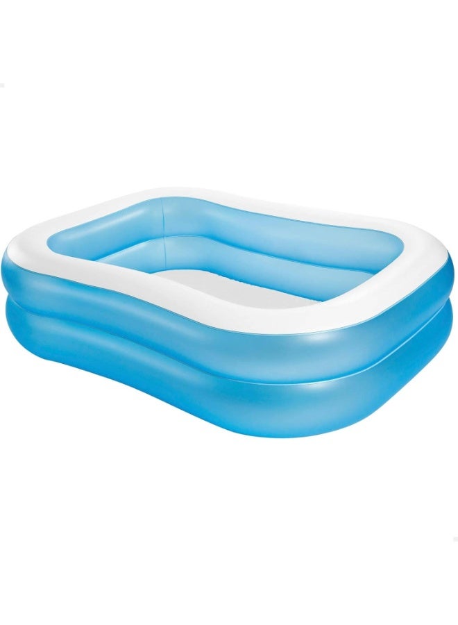 INTEX Inflatable rectangular family pool in blue, made of high-quality vinyl to ensure safety and durability, features smooth stitching for optimal comfort, equipped with safety valves for easy inflation and transportation, suitable for outdoor and backyard areas, ideal for beach and lake holidays and swimming trips - Image 2
