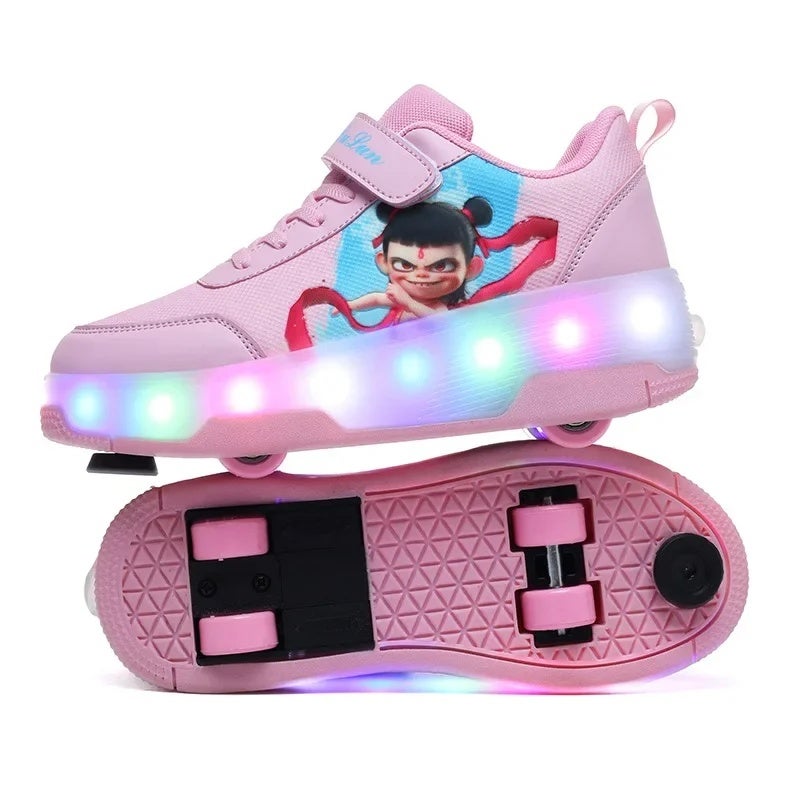 2026 New Model Children''s Light-Up Shoes with Wheels, Boys'' Roller Skates with Brake Wheels, Student Sports Shoes - Image 2