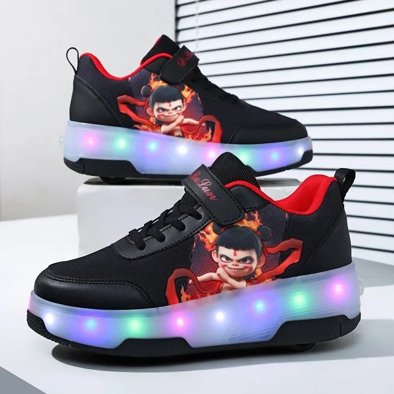 2026 New Model Children''s Light-Up Shoes with Wheels, Boys'' Roller Skates with Brake Wheels, Student Sports Shoes - Image 5