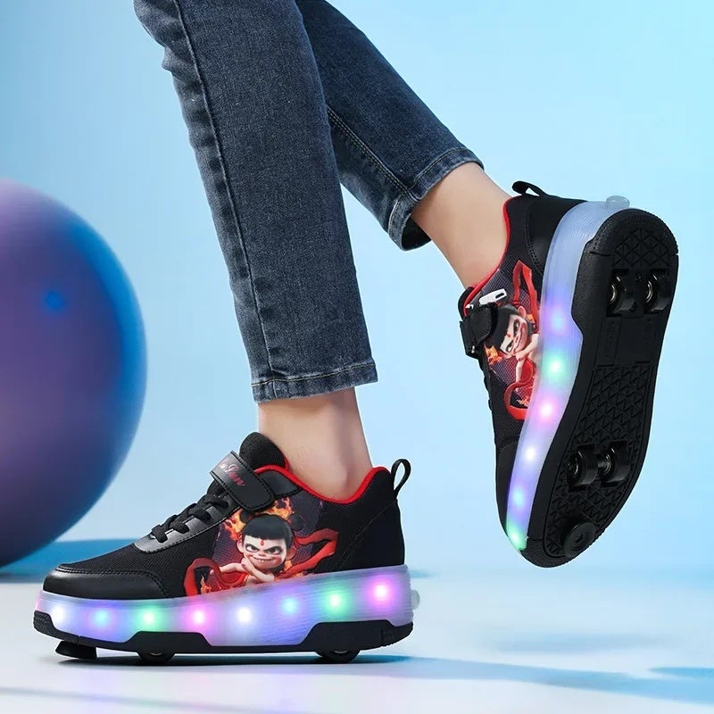 2026 New Model Children''s Light-Up Shoes with Wheels, Boys'' Roller Skates with Brake Wheels, Student Sports Shoes - Image 3