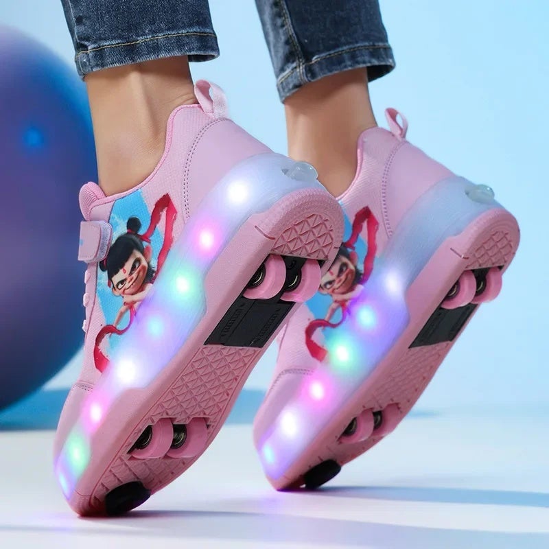 2026 New Model Children''s Light-Up Shoes with Wheels, Boys'' Roller Skates with Brake Wheels, Student Sports Shoes - Image 4