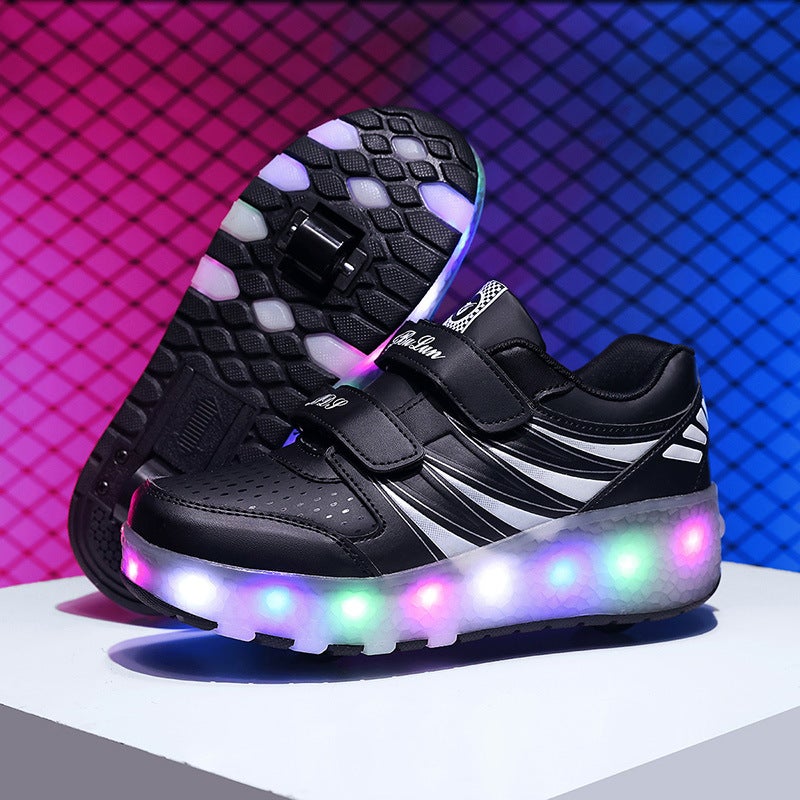 2026 New Model Children''s Light-Up Shoes with Wheels, Boys'' Roller Skates with Brake Wheels, Student Sports Shoes - Image 1