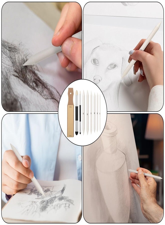 Sliverdew Blending Stumps for Drawing, 9PCS Tortillions Blending Pencil Oil Pastel Blending Tools Soft Paper Felts Sketch Blending Sticks Blending Sponge Pens and Sandpaper Pencil Sharpener Drawing Supplies - Image 4
