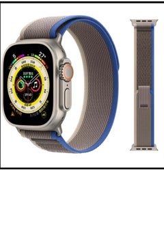 Generic Nylon Replacement Band Compatible with Apple Watch Series 9/Ultra/Ultra 2 Size 45/49mm, Gray with Blue  - Image 1