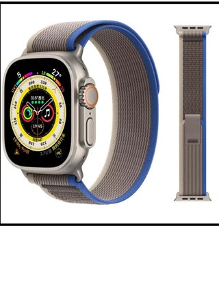 Nylon Replacement Band Compatible with Apple Watch Series 9/Ultra/Ultra 2 Size 45/49mm, Gray with Blue - pzsku/ZC07286539B568750F9E4Z/45/_/1712334054/1c6e97e4-f126-47b4-bf56-d4c1ca738dff