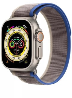 Generic Nylon Replacement Band Compatible with Apple Watch Series 9/Ultra/Ultra 2 Size 45/49mm, Gray with Blue  - Image 2