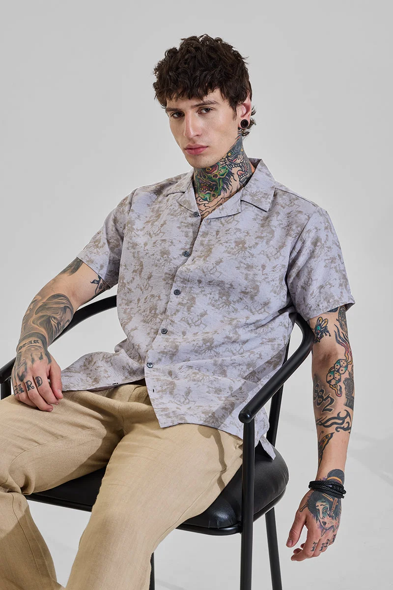 SNITCH Light Grey Abstract Half Sleeve Boxy Shirt