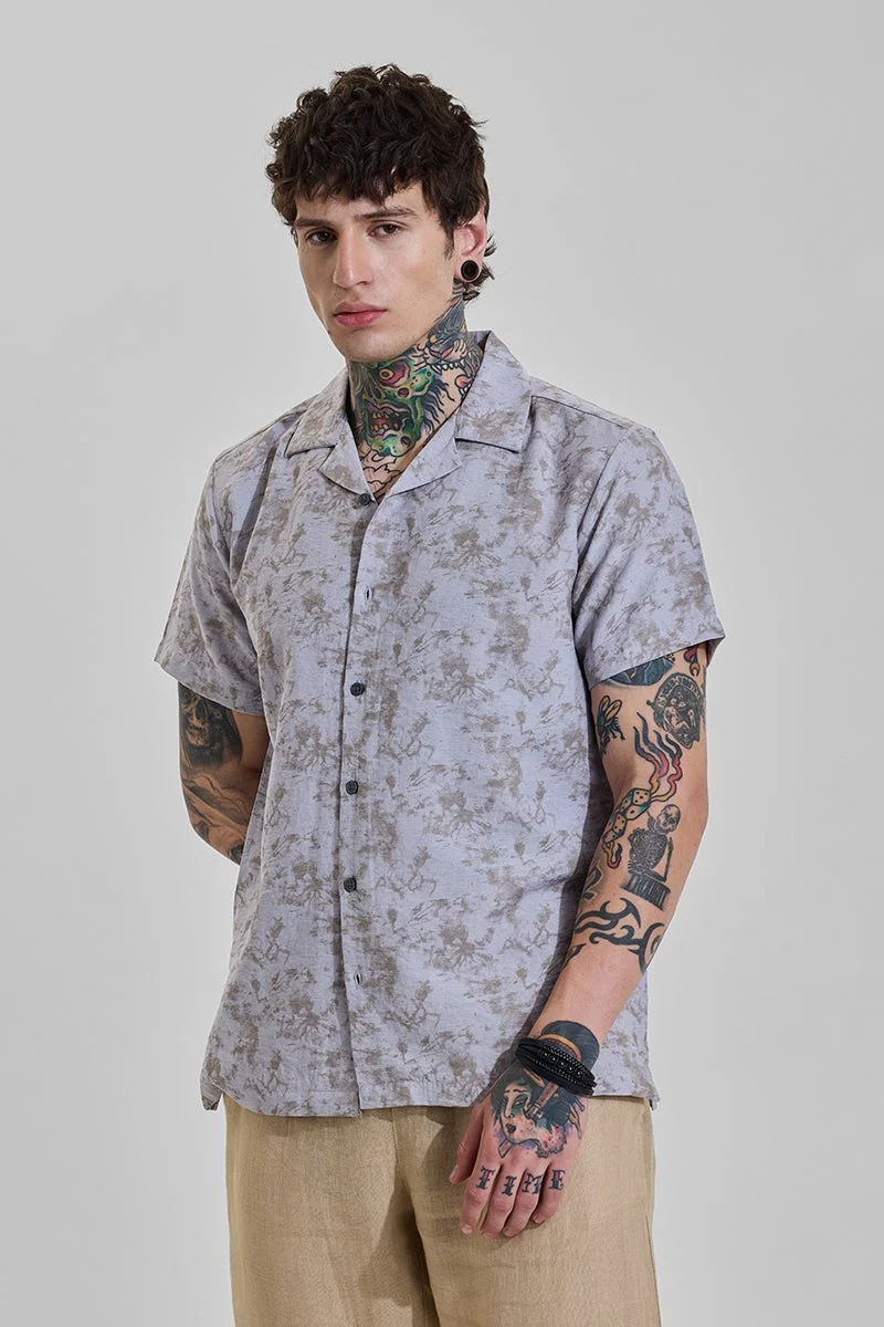 سنيتش Light Grey Abstract Half Sleeve Boxy Shirt