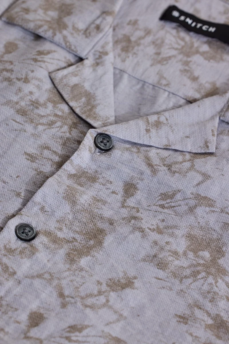 سنيتش Light Grey Abstract Half Sleeve Boxy Shirt