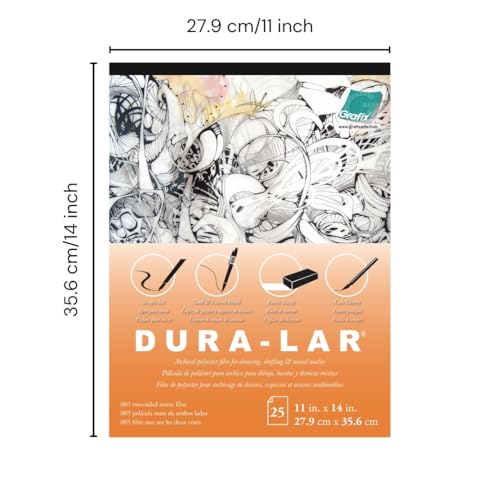 Grafix Dura-Lar 0.005" Film, Matte, Translucent 11"x14", Economical Alternative to Drafting Film, Mylar and Acetate, Translucent Drawing Surface for Lead, Ink, Charcoal and Paint, Pad of 25 Sheets - Image 2