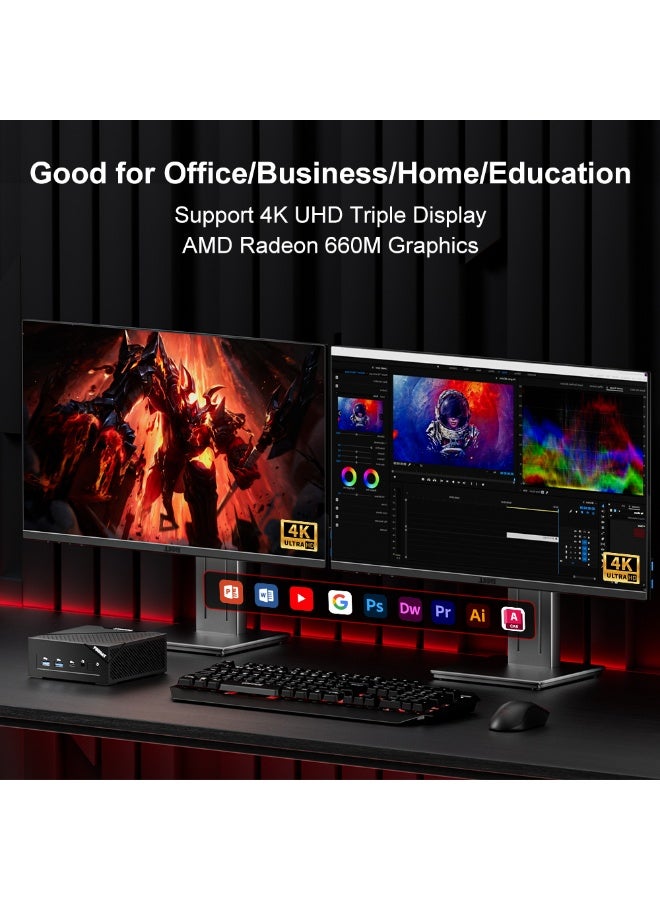 FIREBAT AM02 Mini PC AMD Ryzen 5 6600H, 16GB DDR5/LPDDR5 512GB SSD, WiFi 6, Dual LAN, HDMI 2.0 & DP 1.4, Triple Display Compact Desktop Computer for Business & Home - Image 5