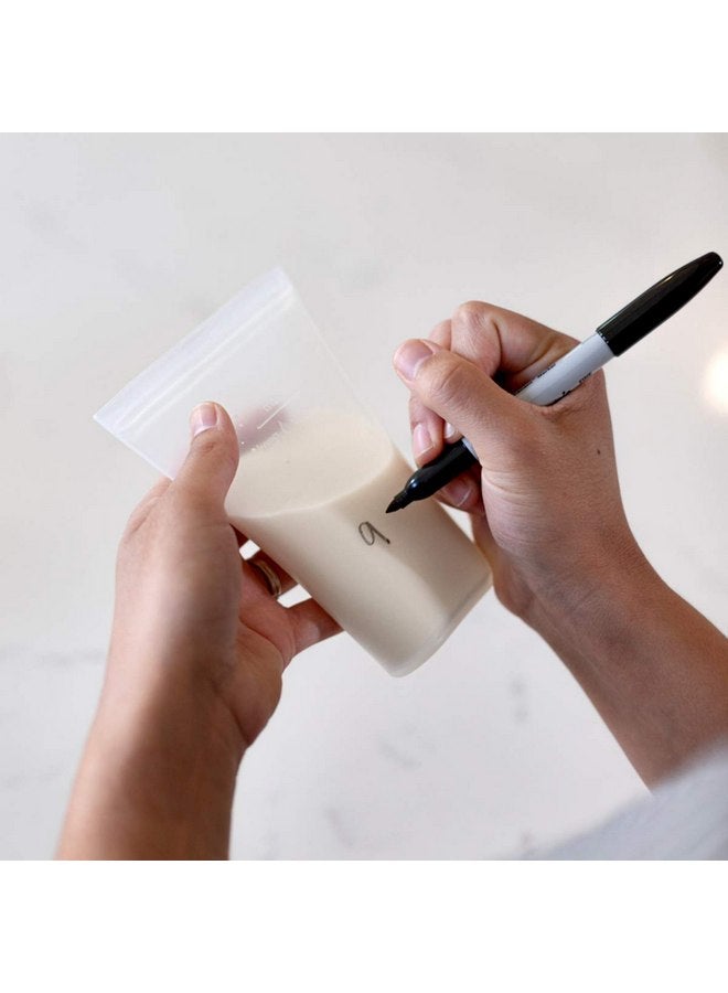 زيب توب مجموعة أكياس تخزين حليب الثدي المصنوعة من السيليكون البلاتيني بنسبة 100% القابلة لإعادة الاستخدام بسحاب علوي، مصنوعة في الولايات المتحدة الأمريكية - مجموعة من 6 قطع + صينية تجميد - Image 4