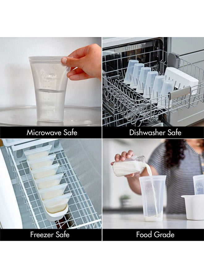 زيب توب مجموعة أكياس تخزين حليب الثدي المصنوعة من السيليكون البلاتيني بنسبة 100% القابلة لإعادة الاستخدام بسحاب علوي، مصنوعة في الولايات المتحدة الأمريكية - مجموعة من 6 قطع + صينية تجميد - Image 2