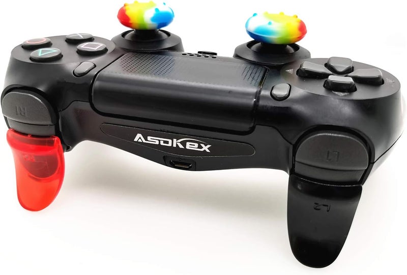Asokex L2 R2 Triggers Ps4 (2 Pairs Trigger Extender,6Pcs Thumbstick Grips, 2 Pairs LED Light Bar Decal) for Ps4 Dualshock Controller(Black&red) - Image 2