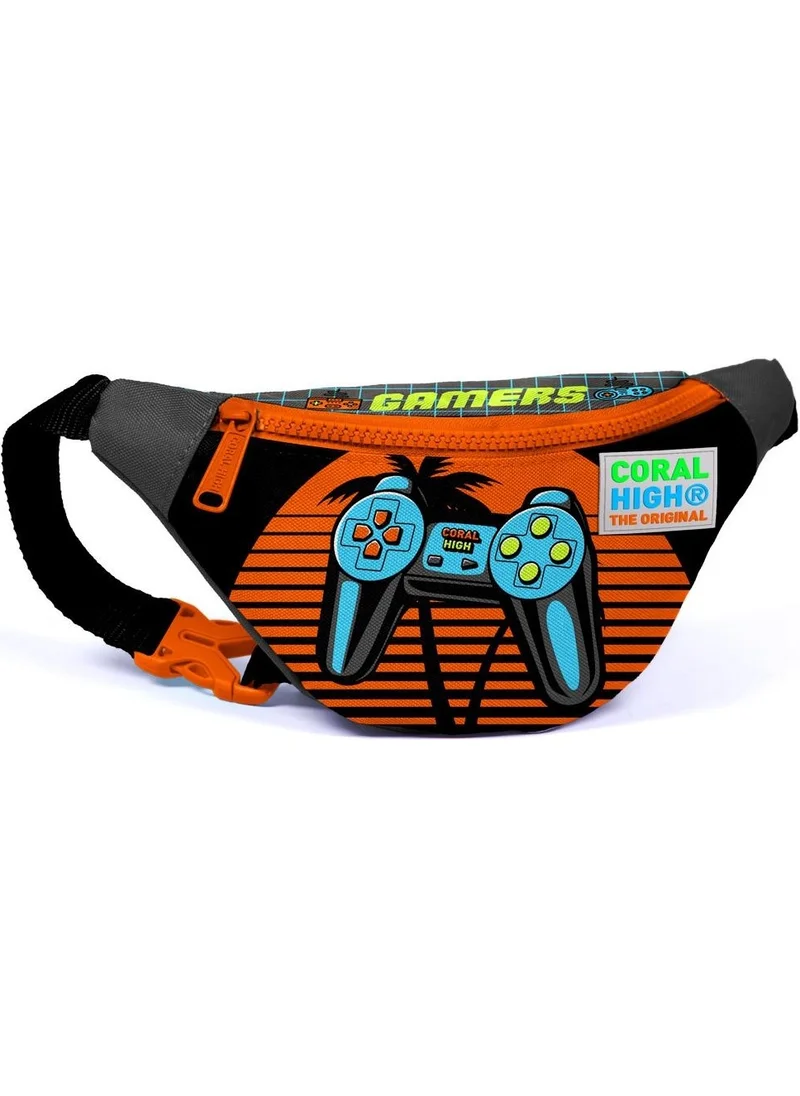 كورال هاي Kids Gray Orange Gamer Patterned Waist Bag 12618