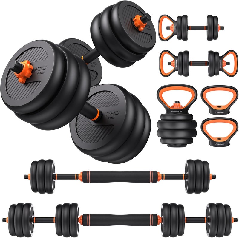 FEIERDUN Adjustable Dumbbells, 20/30/40/45/70/90lbs Free Weight Set with Connector, 5 in1 Dumbbells Set Used as Barbell, Kettlebells, Push up Stand, Weight Plate, Fitness Exercises for Home Gym Suitable Men/Women - Image 1