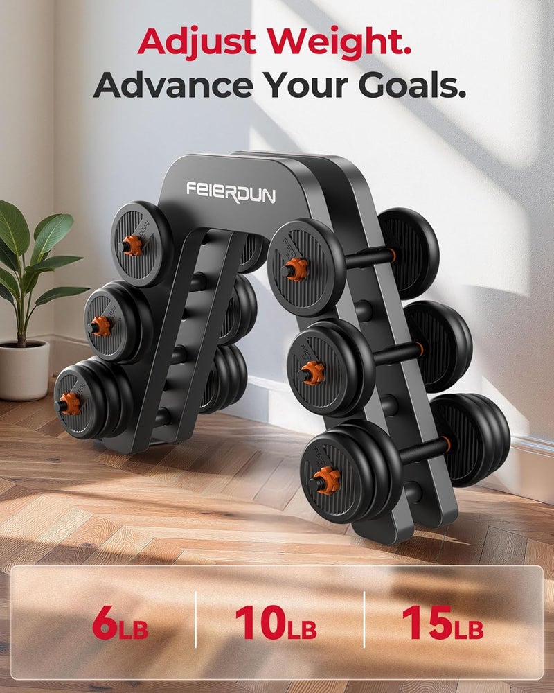 FEIERDUN Adjustable Dumbbells, 20/30/40/45/70/90lbs Free Weight Set with Connector, 5 in1 Dumbbells Set Used as Barbell, Kettlebells, Push up Stand, Weight Plate, Fitness Exercises for Home Gym Suitable Men/Women - Image 4
