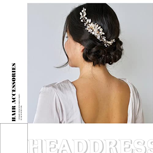 CanB Bride Pearl Hair Comb Flower Silver Wedding Leaf Crystal Bridal Headpieces bridesmaid Head Plece Flower Girl Rhinestone Hair Jewelry Accessories for Women and Girls (Silver) - Image 2