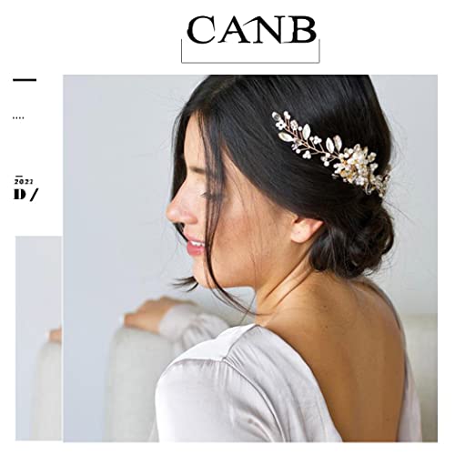 CanB Bride Pearl Hair Comb Flower Silver Wedding Leaf Crystal Bridal Headpieces bridesmaid Head Plece Flower Girl Rhinestone Hair Jewelry Accessories for Women and Girls (Silver) - Image 3