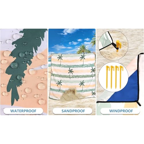 HIHOHO Beach Blanket Waterproof Sandproof Extra Large Beach Mat 79" X 83"/120"x108"for 1-8 Adults Quick Drying Durable Outdoor Picnic Mat for Beach Travel Camping Hiking - Image 3
