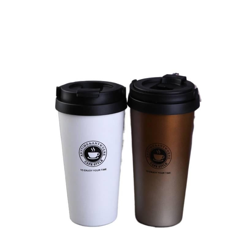قارورة مياه معزولة، ستانلس ستيل ومقبض سهل الحمل، 500 ml، بني باللون البني مع مقبض من الستانلس ستيل للمكتب للاستخدام الخارجي للسفر - Image 3