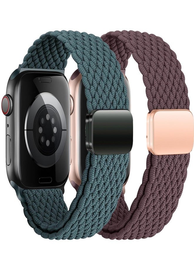 Wowstrap 2Pcs Magnetic Braided for Apple Watch Band 41mm 40mm 45mm 44mm Ultra/3/2 49mm 38mm 46mm 42mm Women/Men,Stretchy Elastic Nylon Sport Loop Strap for iWatch Bands series 11 10 9 8 7 6 5 4 3 se 3/2 40 44 - Image 1