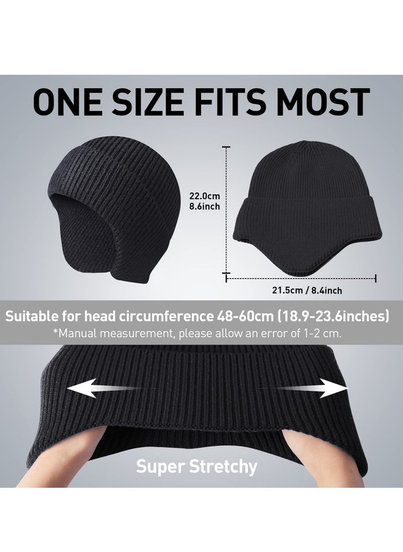 Knit Beanie Hats Winter, 2Pieces Winter Beanie Hat Set, Mens Winter Warm Knitting Hats, Beanie Cuff Toboggan Knit Cap, for Men and Women (Gray+Black)