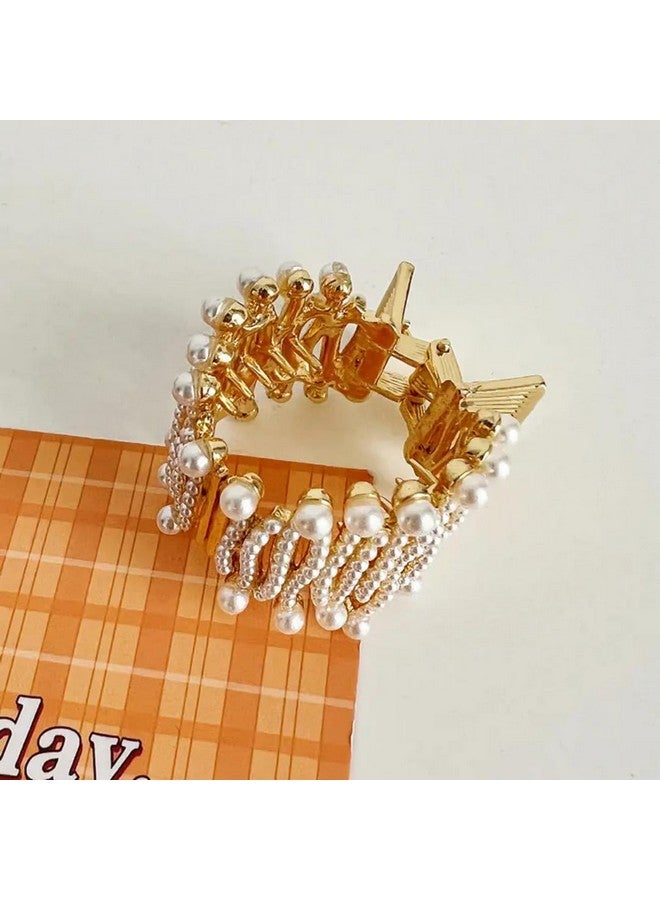 DIVERSA SPECIAL DESIGN BLING OVAL HAIR CLAW CLIP RHINESTONE PEARL ALLOY PONYTAIL HOLDER (PACK OF 2) - Image 3