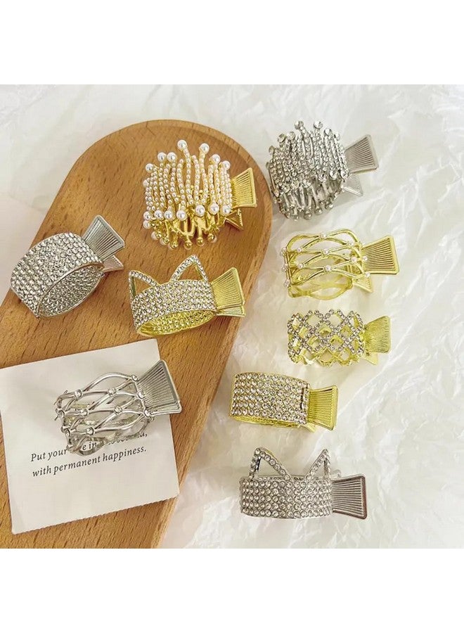 DIVERSA SPECIAL DESIGN BLING OVAL HAIR CLAW CLIP RHINESTONE PEARL ALLOY PONYTAIL HOLDER (PACK OF 2) - Image 1