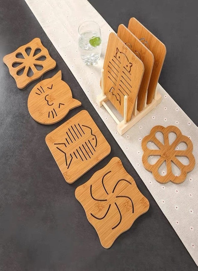 OLWICK® 5 Pcs Wood Hot Pads Pot Holders, Insulated Non Slip Trivet Mat Set for Kitchen, Hot Pads, Teapot Trivet, Baking, Cooking (Random Pattern) - Image 4