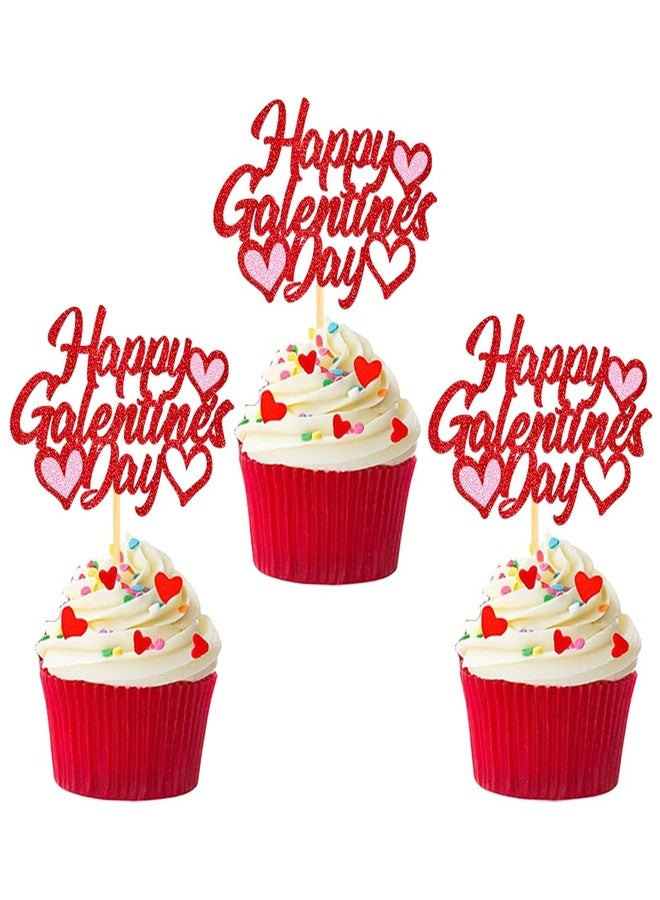 Moitkptt 24 Pcs Happy Galentine's Day Cupcake Toppers for Galentine's Day Decoration, Valentines Cupcake toppers Friends Galentines Party Decor Girls' Night Party Decorations (happy) - Image 1