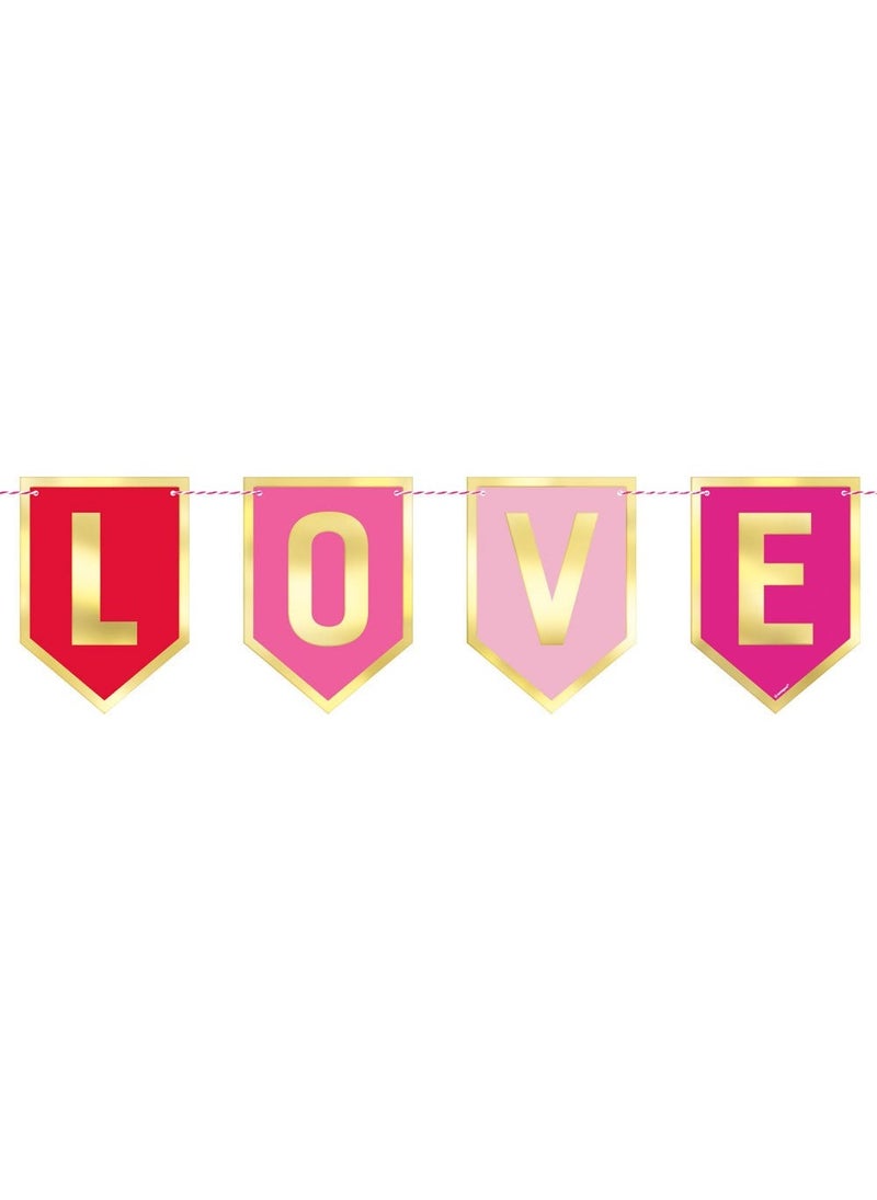 Unique Love Flag Garland Pink Red Silver Paper Valentine 91cm