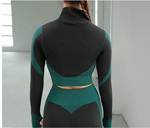 Veriliss Womens 3pcs Seamless Outfits Workout SetsGym Clothes Yoga Sportswear Leggings and Stretch Sports Bra Gym jumpsuits Clothes Set FinchBlueL - Image 3