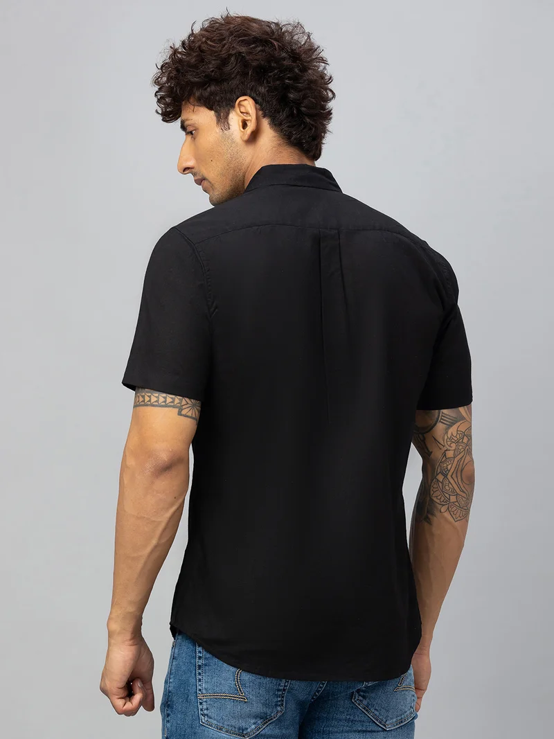 globus Globus Men Black Solid Cotton Regular Fit Casual Shirt